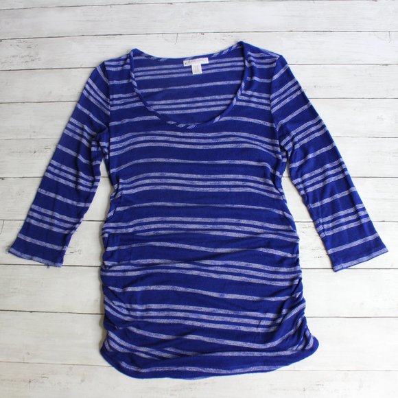 Motherhood Womens Maternity Tee Top Size M Blue White Knit 3/4 Sleeves - Picture 1 of 6